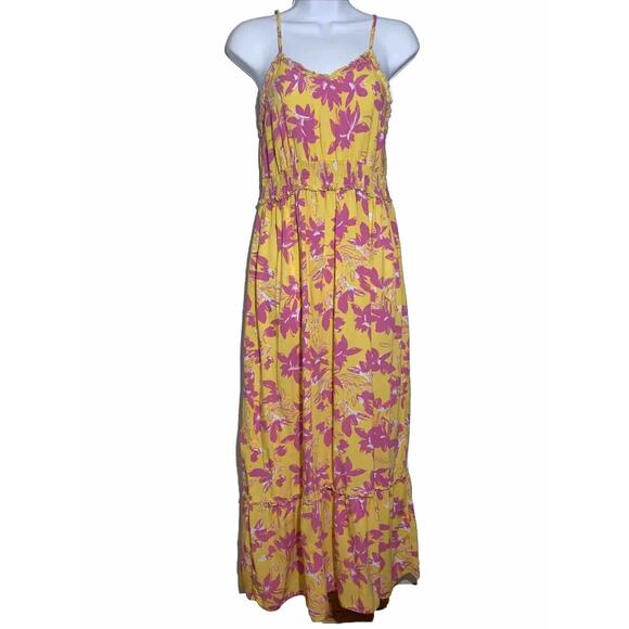 Jessica Simpson Maxi Dress Pink Yellow Floral Print, Sz Medium Summmer Party - Picture 1 of 12